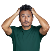 Man with Hands on Head Expressing Concern on Transparent Background png