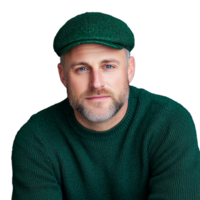 Man with beard wearing green sweater and cap on transparent background png