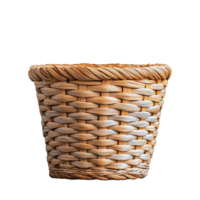 Woven wicker basket with intricate design and natural texture on transparent background png