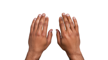 Hands in open position with natural skin tone on transparent background png