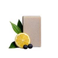 Natural soap bar with lemon and blueberries on transparent background png