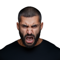Intense man shouting with fierce expression on transparent background png