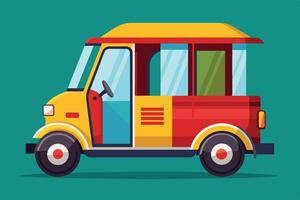 Colorful and vibrant auto rickshaw illustration in a flat design style on a solid background vector