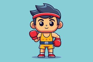 A cheerful cartoon boxer stands proudly in bright shorts and gloves, ready to take on challenges in a playful, vibrant setting vector