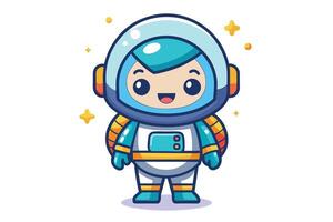 Cute cartoon astronaut character with a cheerful expression, designed in a playful style against a cosmic background vector
