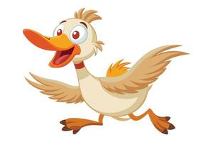 Cheerful cartoon duck running joyfully in a playful animated style, showcasing vibrant colors and lively expression in a whimsical setting vector