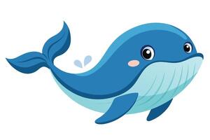 A cartoon blue whale swimming joyfully in the ocean with playful splashes in a bright and cheerful underwater environment vector