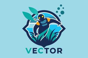 A colorful underwater diver exploring marine life in a vibrant ocean habitat with aquatic plants and bubbles clearly visible vector