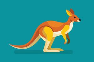 A colorful cartoon kangaroo standing on a teal background, showcasing its unique features and lively stance in a playful design vector