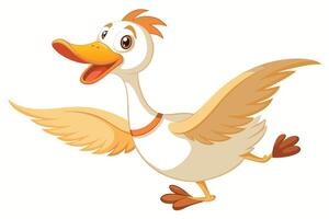Cheerful cartoon duck with flapping wings and a joyful expression in a bright, animated style vector