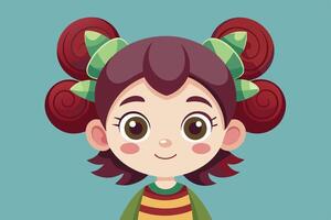 Cheerful animated girl with curly red hair and green ribbon in a playful setting against a blue background vector
