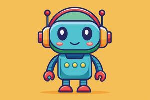 A cheerful cartoon robot with colorful features and a friendly expression standing against a bright yellow background vector