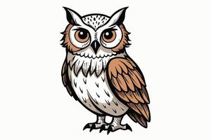 An owl perched elegantly, displaying intricate feathers and keen eyes against a light background vector
