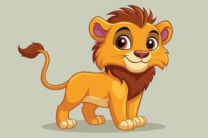 A cheerful cartoon lion cub playfully standing with a friendly expression in a simple background vector
