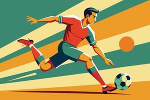 Dynamic soccer player kicking a ball on a colorful abstract background during a vibrant afternoon match vector