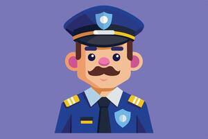 A friendly cartoon police officer smiles in a colorful uniform with a badge, showcasing community safety and trust vector