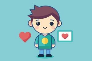A cheerful cartoon character with a heart symbol, showcasing friendship and positivity in a colorful background vector