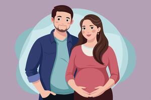 A happy couple celebrating pregnancy with a joyful smile in a colorful, digital illustration designed for announcements and baby joy vector