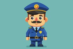 A cartoon police officer standing proudly in a vibrant blue uniform with a cap, smiling and ready to serve the community vector