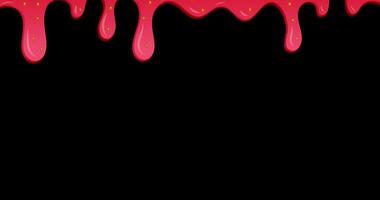 Realistic drops of strawberry jam animation. Strawberry background jam dripping drop splash texture. Drips of strawberry jam. Transparent background with alpha channel video