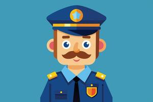 Cartoon police officer character in a blue uniform with a cap and badge smiling against a simple background vector