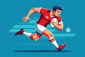 An athletic rugby player sprinting across the field with determination and focus capturing the essence of the sport during a competitive match vector
