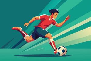 A dynamic soccer player in motion dribbles the ball during an exciting match in a vibrant setting vector