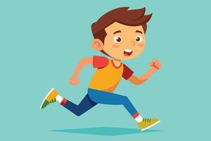 A joyful child runs energetically in a bright, animated style against a solid background during playtime vector