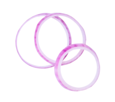 Top view of red onion slices or onion rings in stack isolated with clipping path in file format png