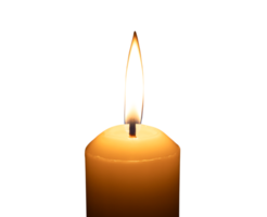 A single burning candle flame or light glowing on a big white candle isolated with clipping path in file format png