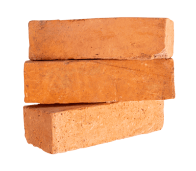Side view of old red or orange bricks in stack isolated with clipping path in file format png