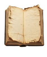 antique open book with torn pages and weathered paper texture showcasing historical wear isolated background png