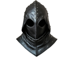 medieval executioner's hood with rivet detailing in black leather isolated background png