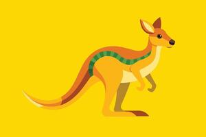 Colorful cartoon kangaroo standing in a playful pose against a bright yellow backdrop, showcasing its lively character and vibrant design vector