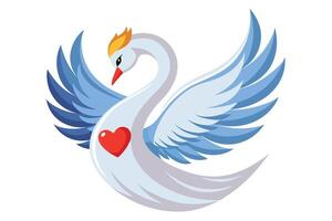 Elegant swan with colorful wings and heart on a white background, symbolizing love and grace in a modern design vector