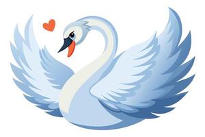 A graceful blue swan with outstretched wings and a heart on its chest, symbolizing love and elegance in a whimsical style vector