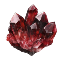 Shiny red crystals with sharp points and rocky base, glowing beautifully isolated on transparent background. png