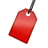 Red tag with black border and string for labeling items isolated on transparent background. png