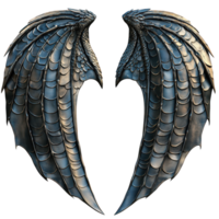 Blue dragon wings with intricate scales and metallic finish isolated on transparent background. png