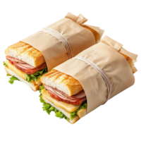 Freshly wrapped sandwiches with layers of meat and vegetables. Isolated on transparent background. png