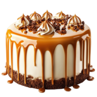 Decadent caramel cake with chocolate shavings and whipped cream. Isolated on transparent background. png