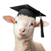 Graduating sheep wearing cap, symbolizing achievement and joy. Isolated on transparent background. png