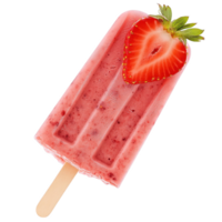 Delicious strawberry ice cream popsicle with fresh fruit topping. Isolated on transparent background. png