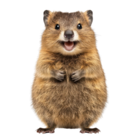 Happy quokka standing upright with cheerful expression. Isolated on transparent background. png