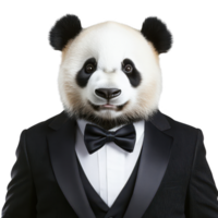 panda in tuxedo exudes charm and elegance, perfect for any event. Isolated on transparent background. png