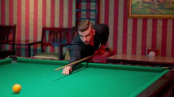 A man is playing pool with a cue stick video