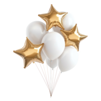 Bunch of Star Shape Gold and white Balloons 3D icon cartoon isolate png
