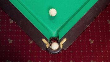 A billiard table with a green cloth and two balls video