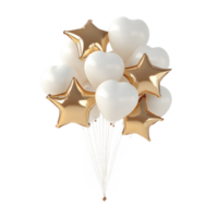 Bunch of Star Shape Gold and white Balloons 3D icon isolate png