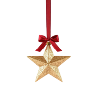 Christmas Golden Star honing with red ribbon and bow isolate on transparent background png